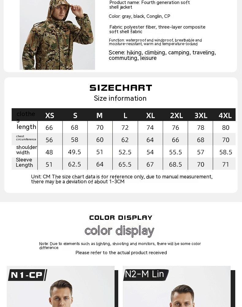 Men’s Camouflage Waterproof Softshell Fleece Jacket