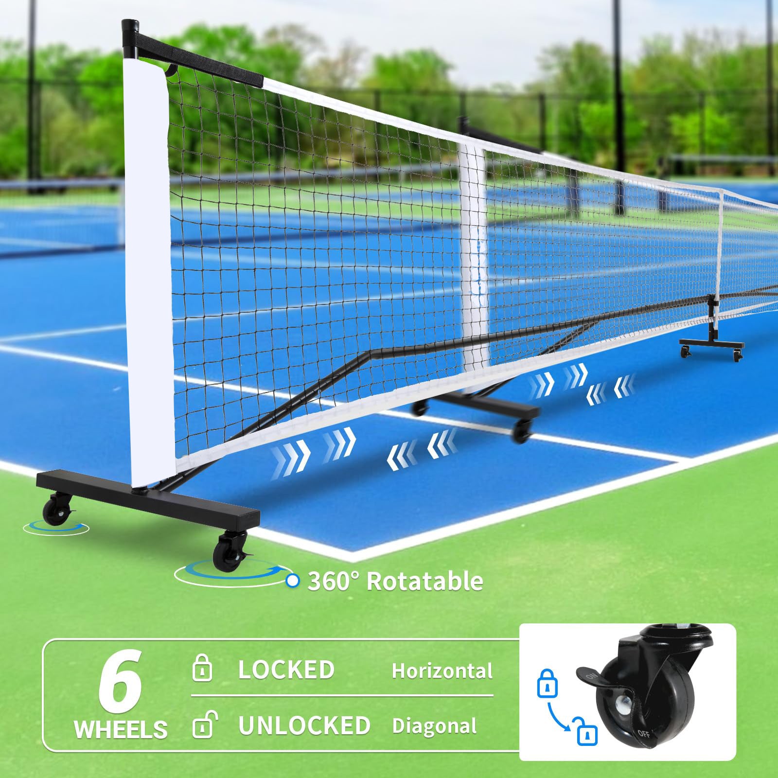 Portable Iron Pipe Pickleball Net Six Wheel Outdoor Tennis Net System