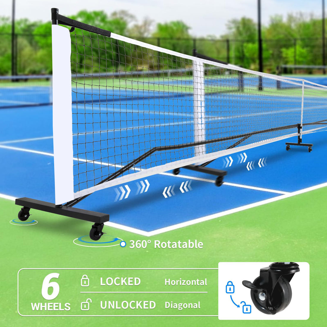 Portable Iron Pipe Pickleball Net Six Wheel Outdoor Tennis Net System