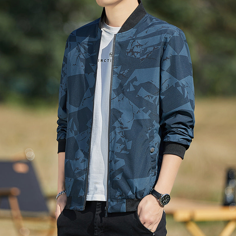 Men’s Stand Collar Casual Baseball Camouflage Jacket