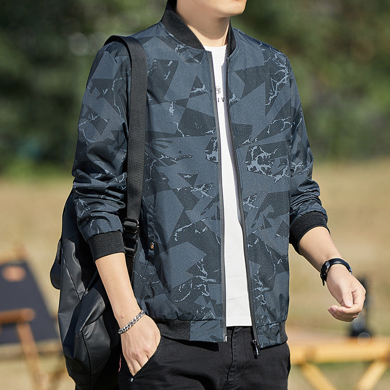 Men’s Stand Collar Casual Baseball Camouflage Jacket
