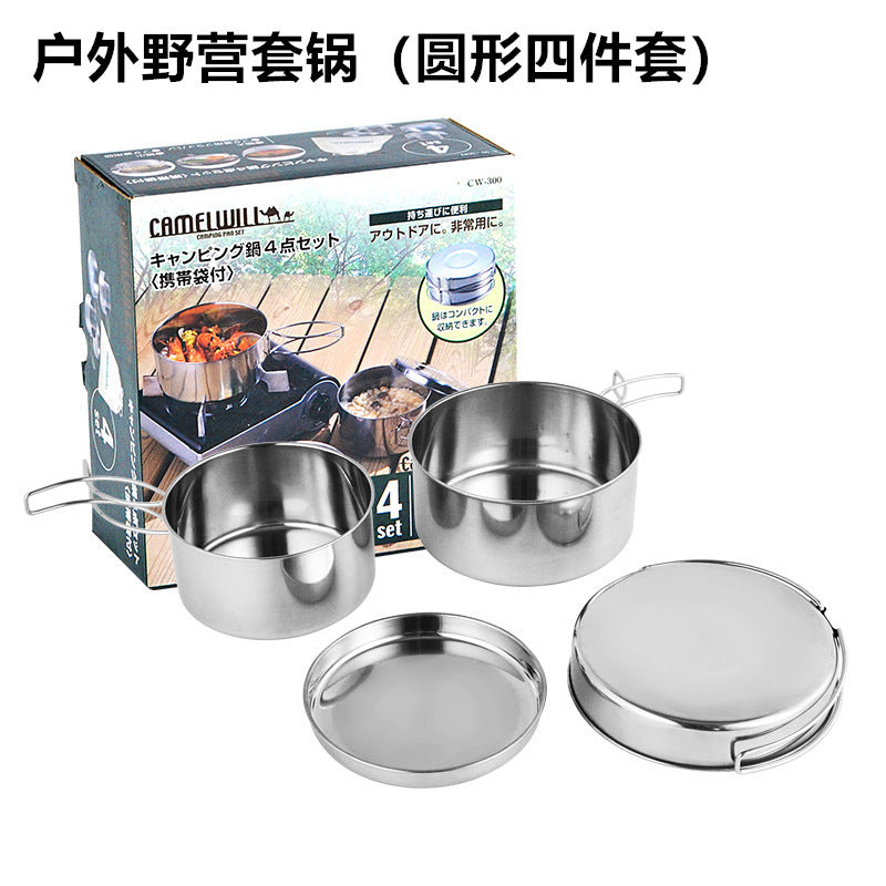 Outdoor Stainless Steel Portable Camping Cookware Pot Set