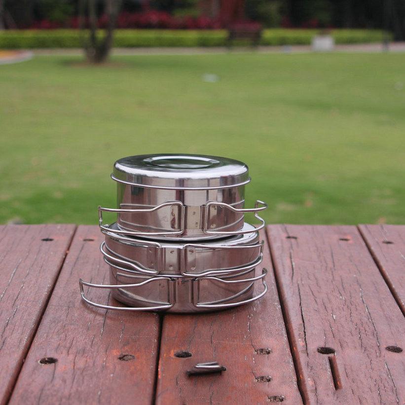 Outdoor Stainless Steel Portable Camping Cookware Pot Set
