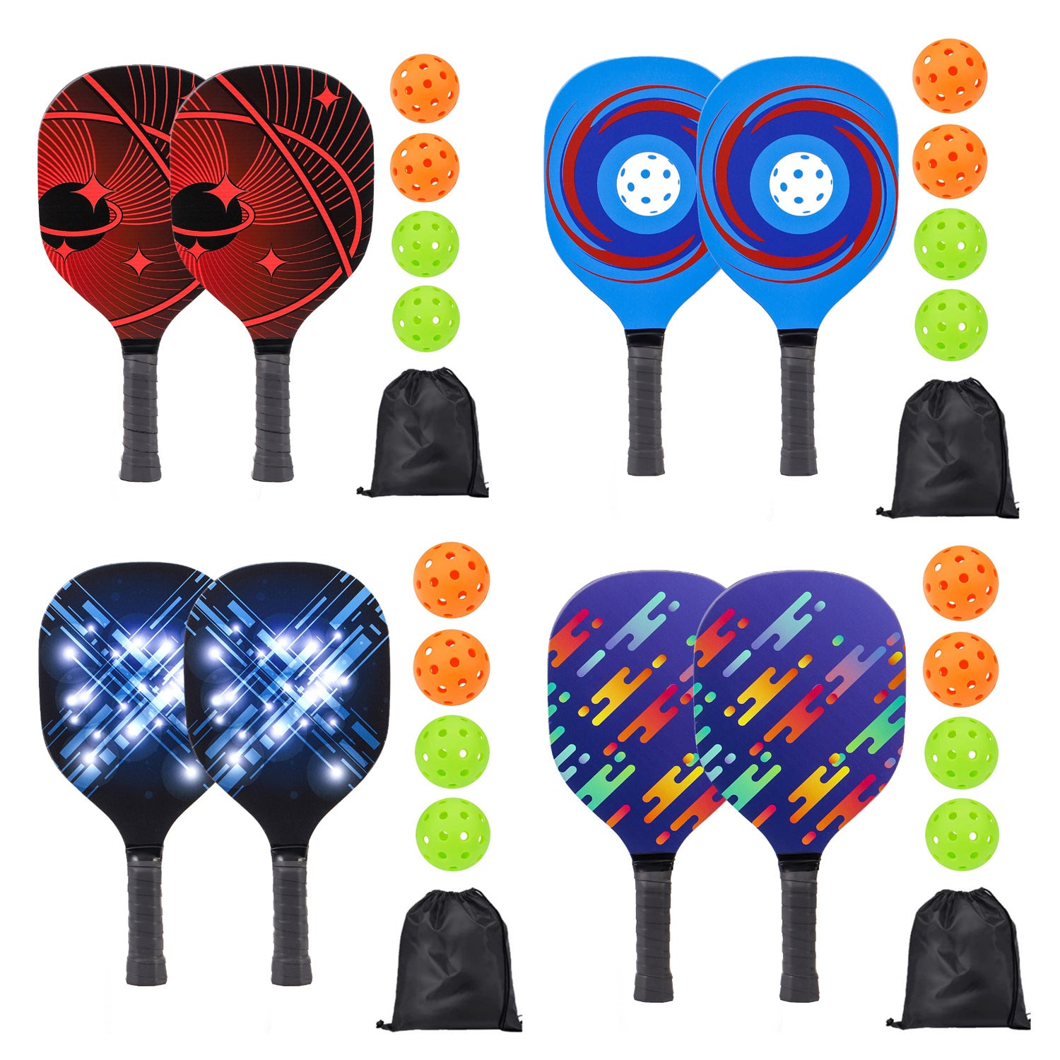 Poplar UV Printed Pickleball Paddle Set