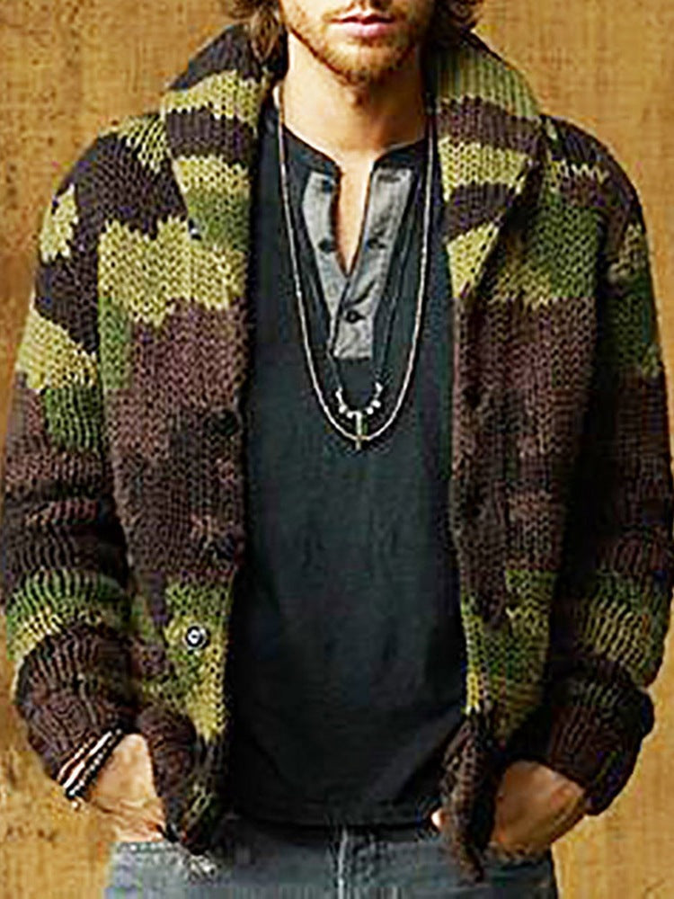 Men’s Camouflage Print Lapel Sweater Jacket