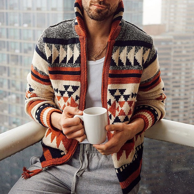 Men’s Camouflage Print Lapel Sweater Jacket