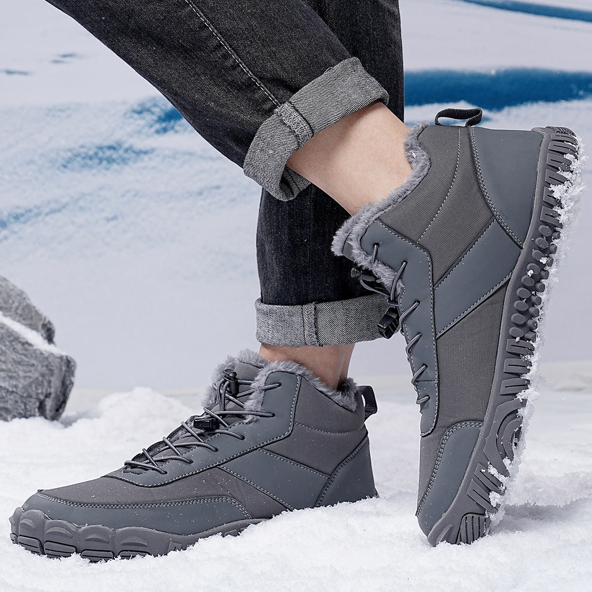 Men’s Outdoor Five-Toe Cotton-Padded Hiking Snow Boots