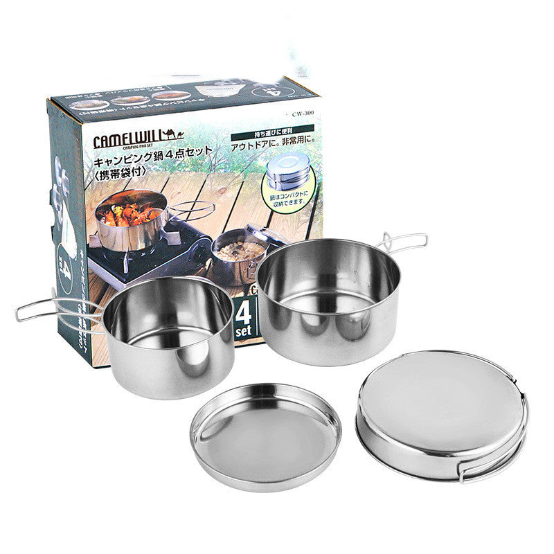 Outdoor Stainless Steel Portable Camping Cookware Pot Set