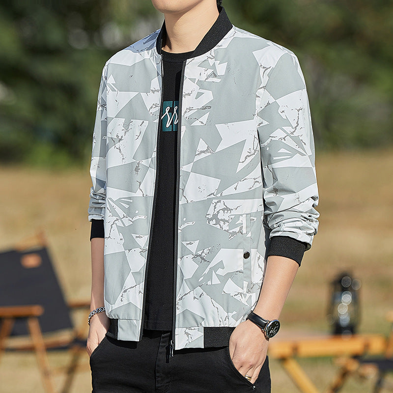 Men’s Stand Collar Casual Baseball Camouflage Jacket