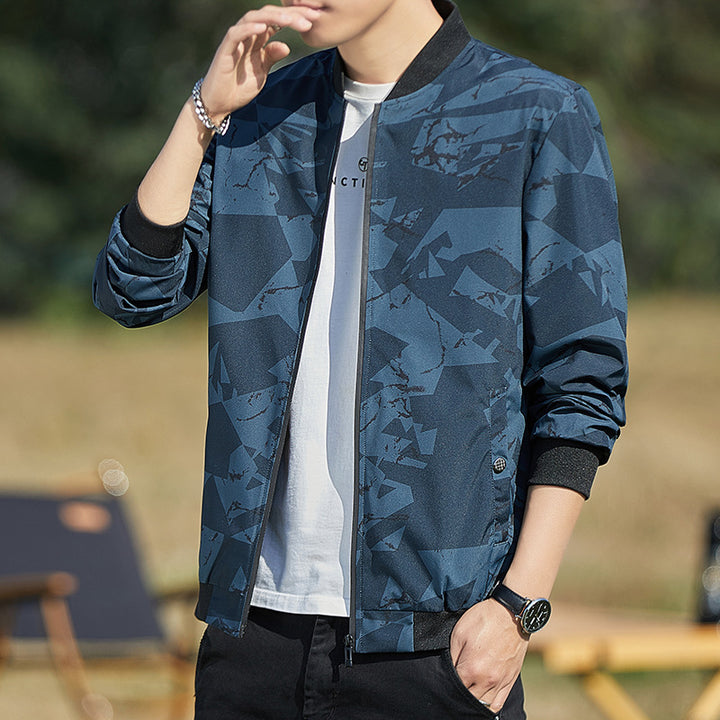 Men’s Stand Collar Casual Baseball Camouflage Jacket