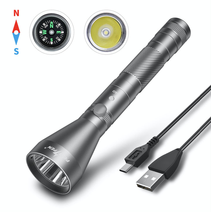 Long Range USB Rechargeable Waterproof Camping Flashlight With Compass