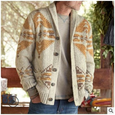 Men’s Camouflage Print Lapel Sweater Jacket