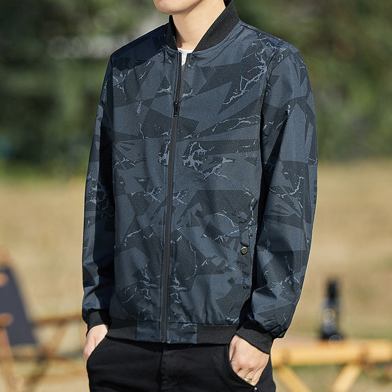 Men’s Stand Collar Casual Baseball Camouflage Jacket