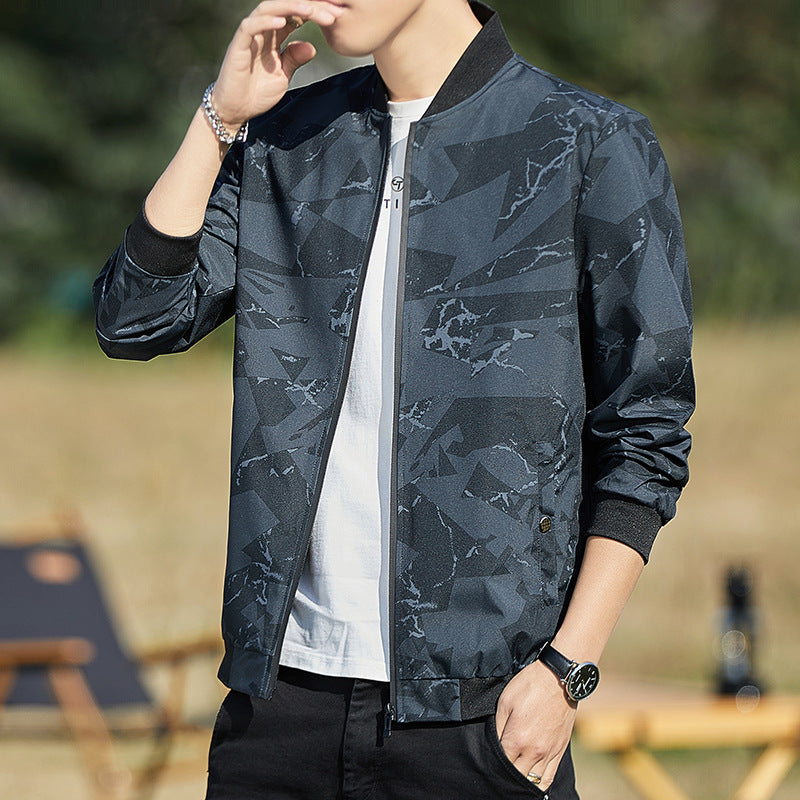Men’s Stand Collar Casual Baseball Camouflage Jacket