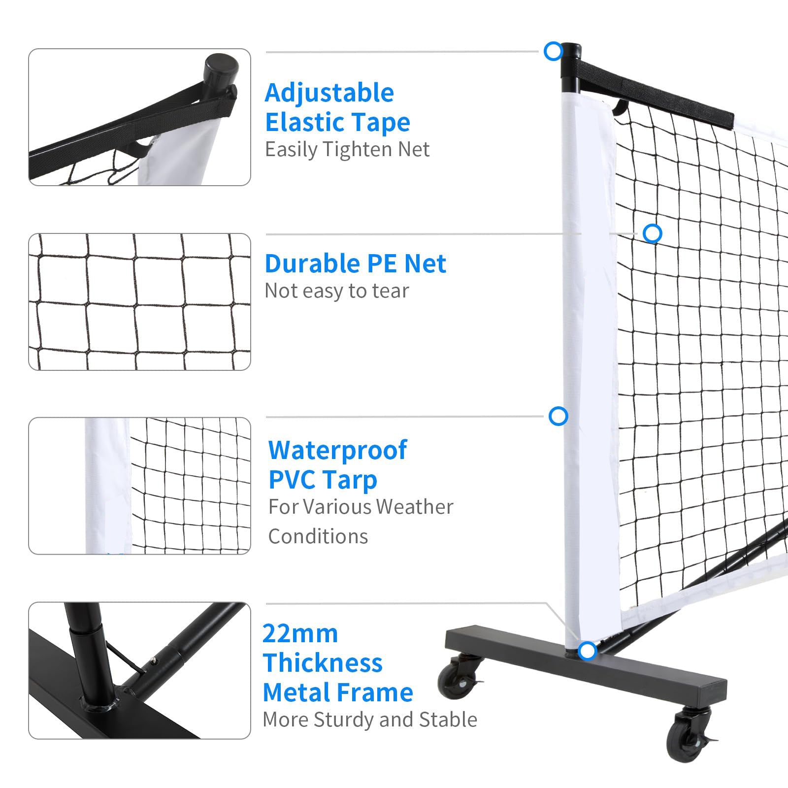 Portable Iron Pipe Pickleball Net Six Wheel Outdoor Tennis Net System