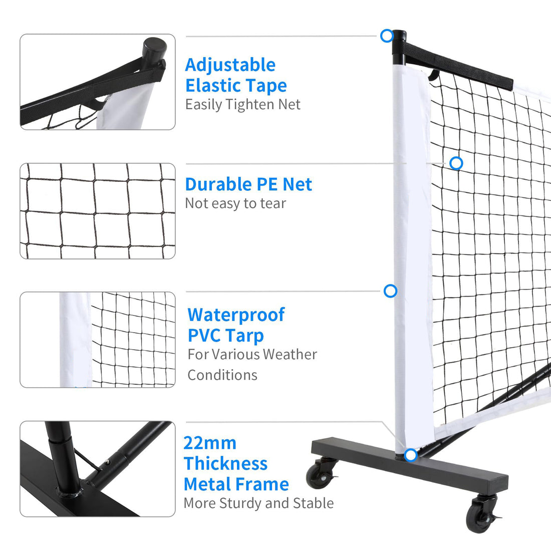 Portable Iron Pipe Pickleball Net Six Wheel Outdoor Tennis Net System
